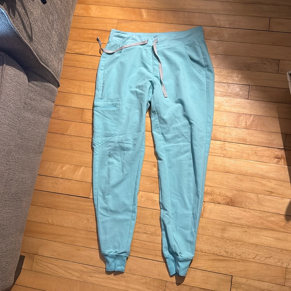 Figs Women's Scrub Jogger Pants in Light Teal with Drawstring